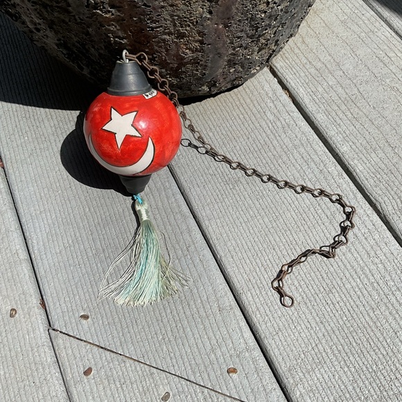 Vintage Turkish Red Star and Crescent Hanging Ornament with Tassel signed - Picture 1 of 4
